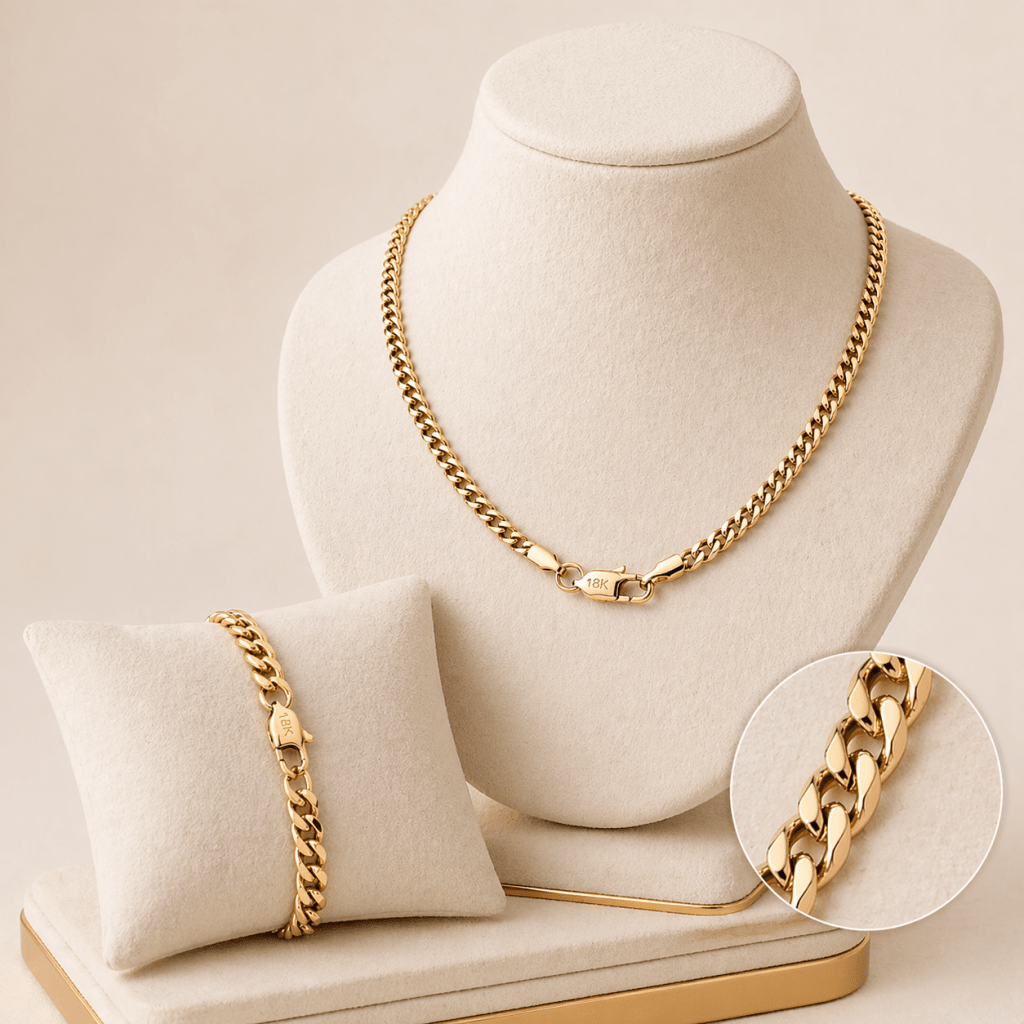 Collar + Pulsera Cubana Oro Laminado 18K - ROKKA JOYERIA