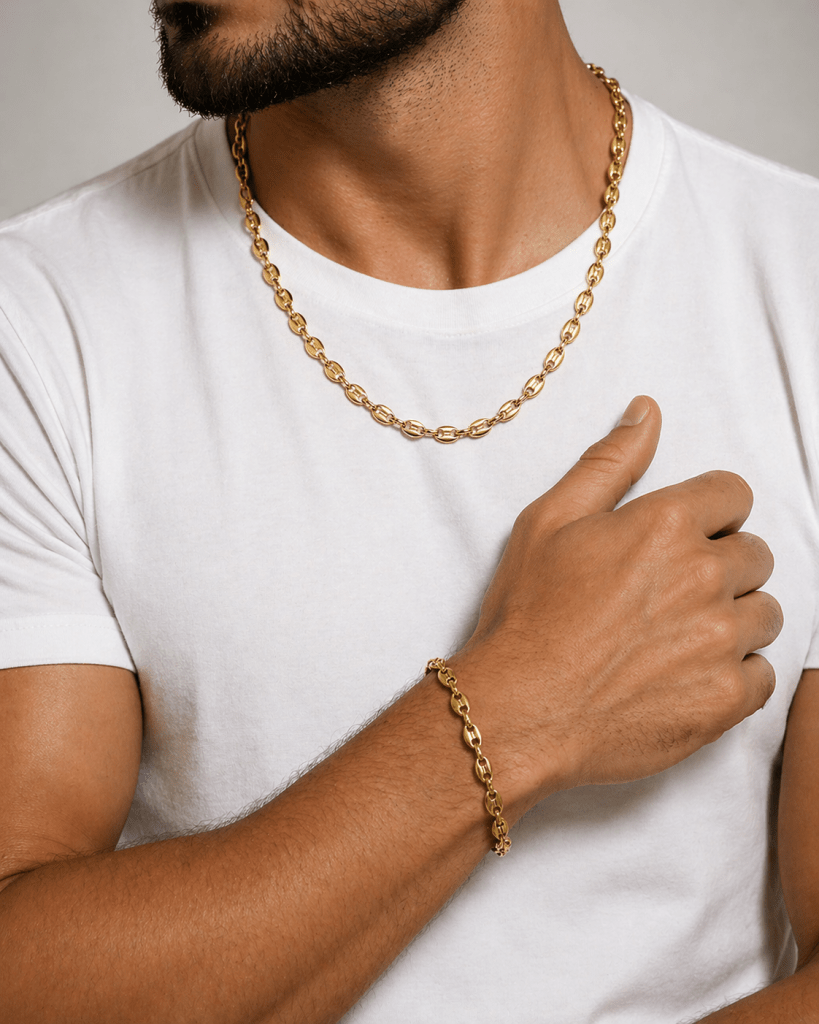 Collar + Pulsera Ancla Oro Laminado 18K - ROKKA JOYERIA