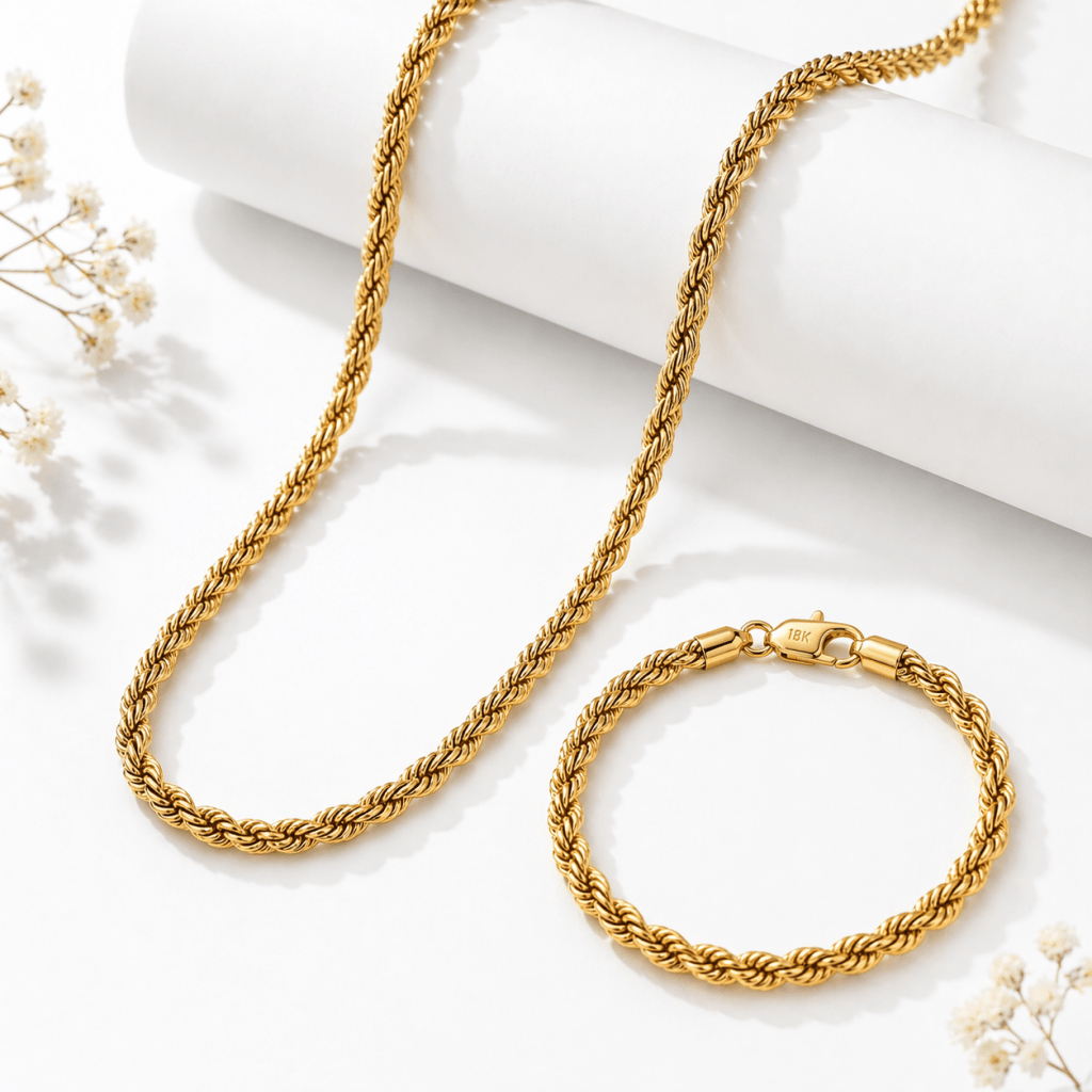 Collar + Pulsera Lazo Oro Laminado 18K - ROKKA JOYERIA