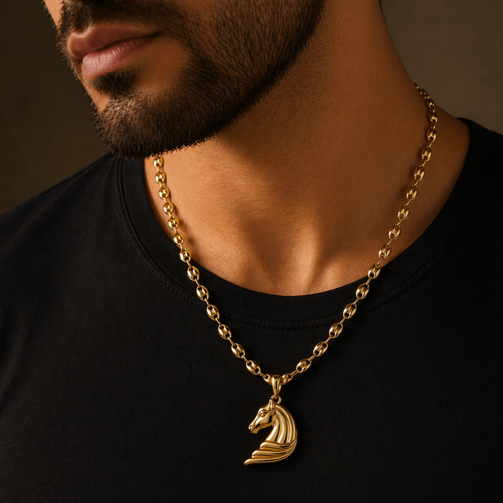 Cadena Ancla + Dije Caballo — Oro Laminado 18K - ROKKA JOYERIA