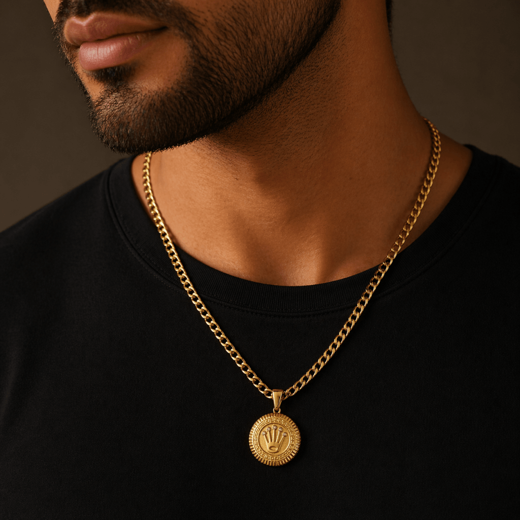 Cadena Cubana + Dije Corona — Oro Laminado 18K - ROKKA JOYERIA