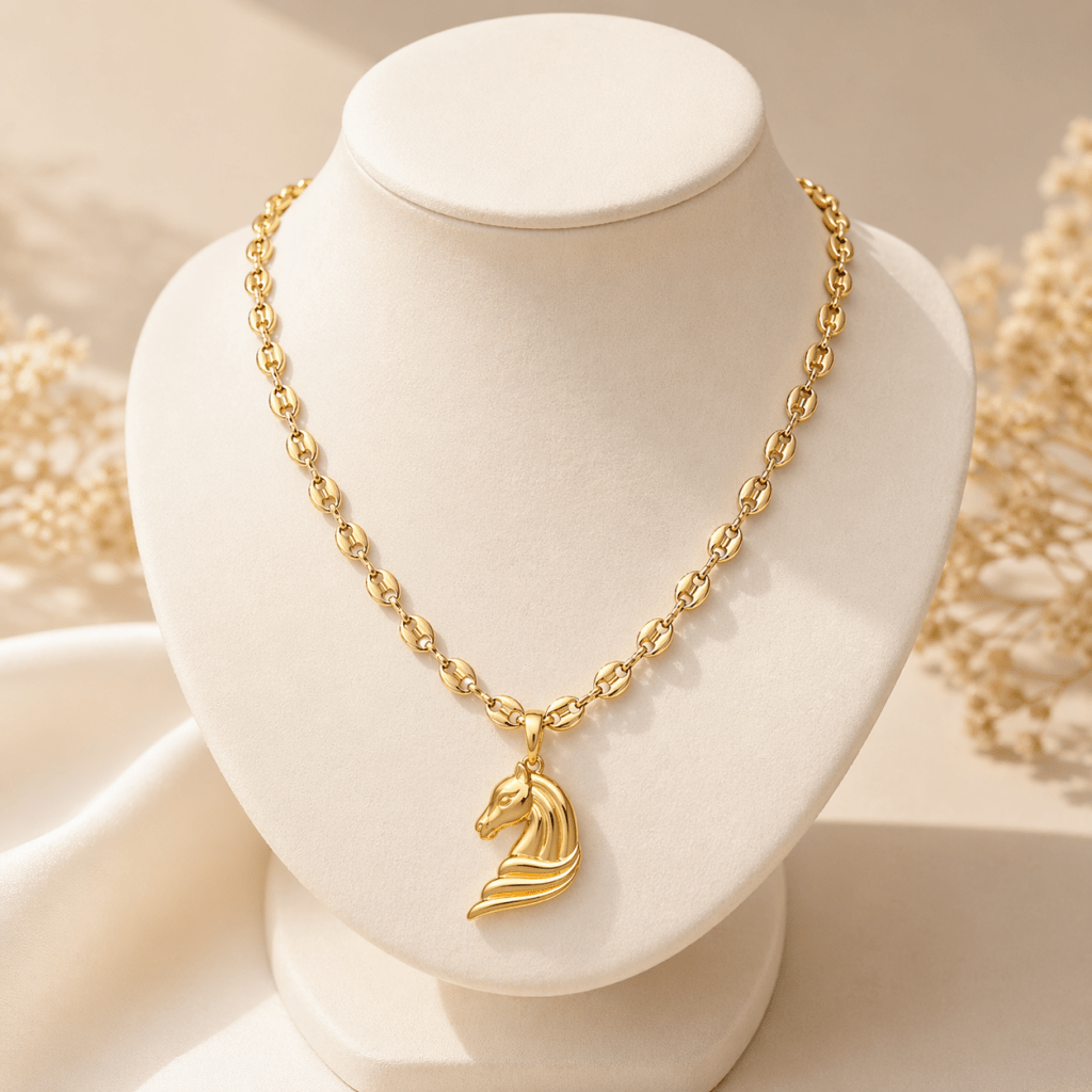 Cadena Ancla + Dije Caballo — Oro Laminado 18K - ROKKA JOYERIA