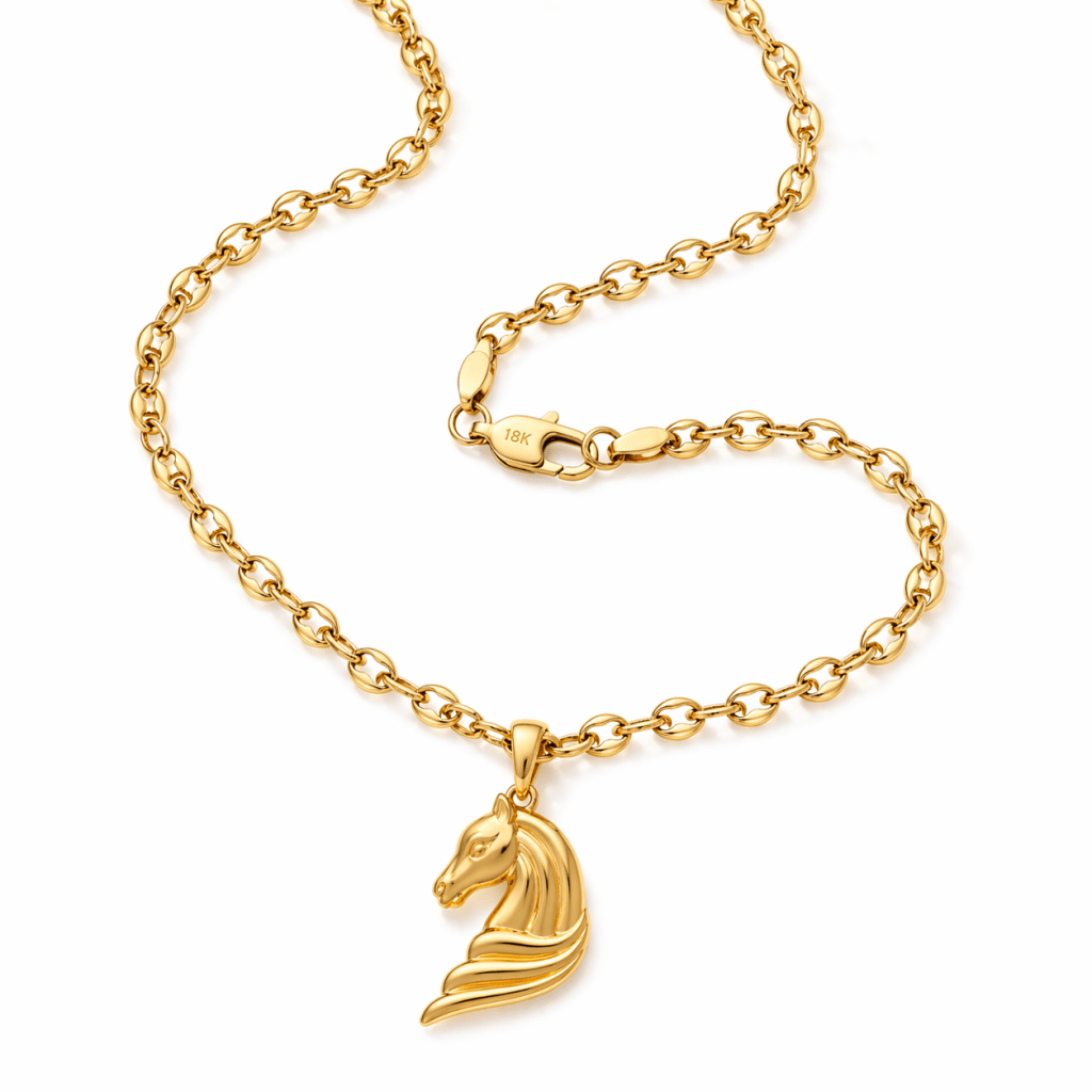 Cadena Ancla + Dije Caballo — Oro Laminado 18K - ROKKA JOYERIA