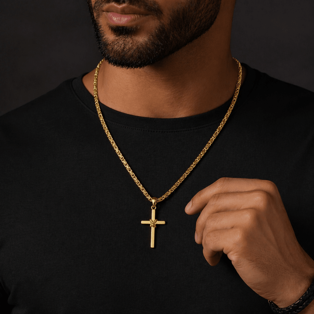 Cadena Clip + Dije Cruz — Oro Laminado 18K - ROKKA JOYERIA