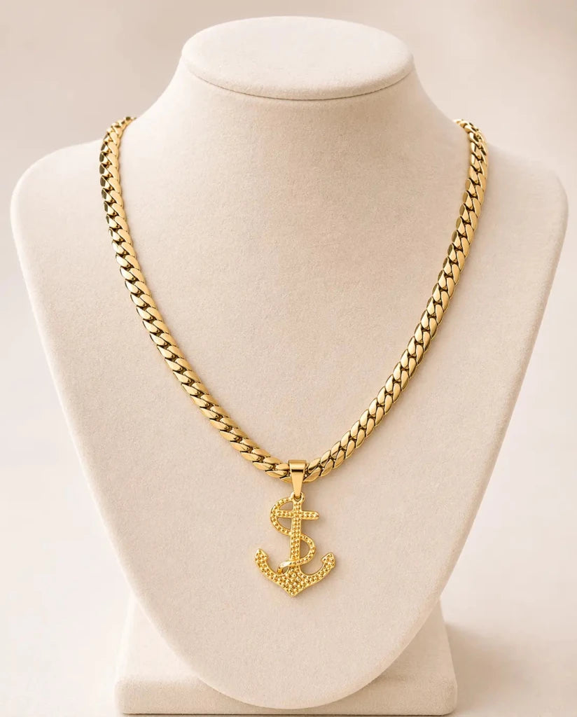 Cadena Serpiente+ Dije Ancla — Oro Laminado 18K - ROKKA JOYERIA