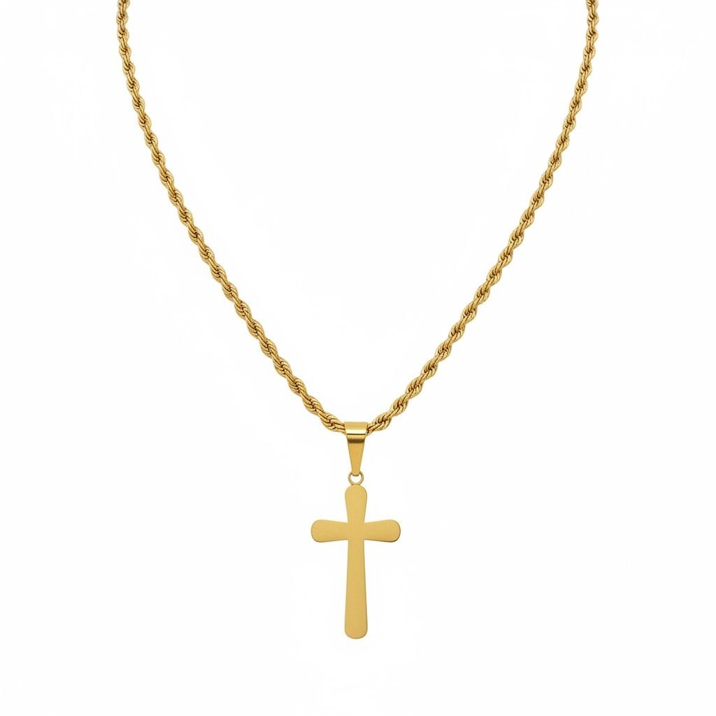 Cadena Lazo + Dije Cruz — Oro Laminado 18K - ROKKA JOYERIA