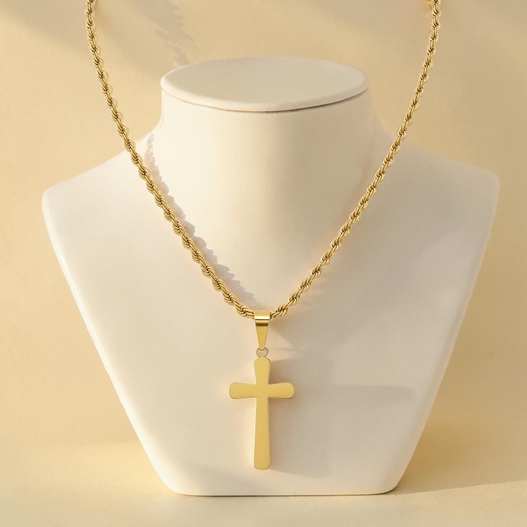 Cadena Lazo + Dije Cruz — Oro Laminado 18K - ROKKA JOYERIA