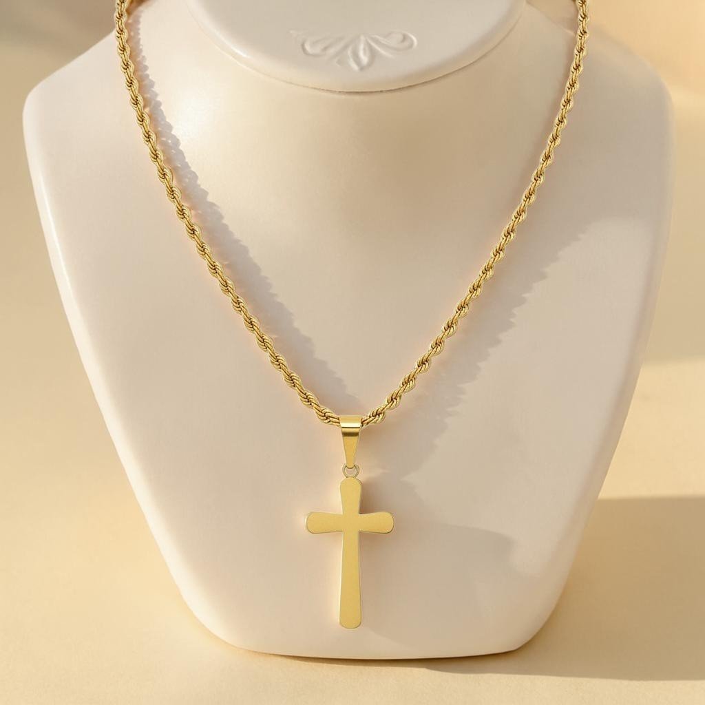 Cadena Lazo + Dije Cruz — Oro Laminado 18K - ROKKA JOYERIA