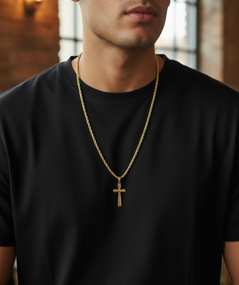 Cadena Lazo + Dije Cruz — Oro Laminado 18K - ROKKA JOYERIA